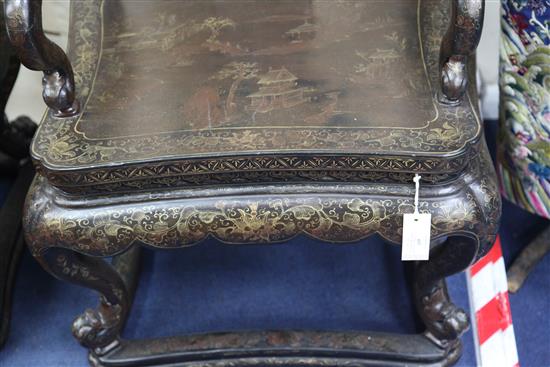 A 19th century Chinese gilt-decorated black lacquer three piece suite,